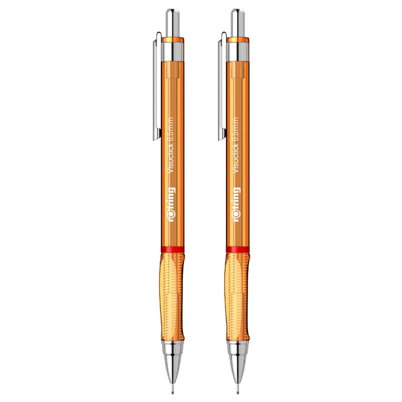 Rotring Rotring 0.5mm Mechanical Clutch lead Pen Pencil Set Pack of 2 Orange Transparent ABS Body Light Weight Click Mechanism Visuclick Series Triangular Ergonomic Grip  - Image 1