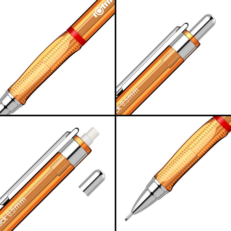 Rotring Rotring 0.5mm Mechanical Clutch lead Pen Pencil Set Pack of 2 Orange Transparent ABS Body Light Weight Click Mechanism Visuclick Series Triangular Ergonomic Grip  - Image 4