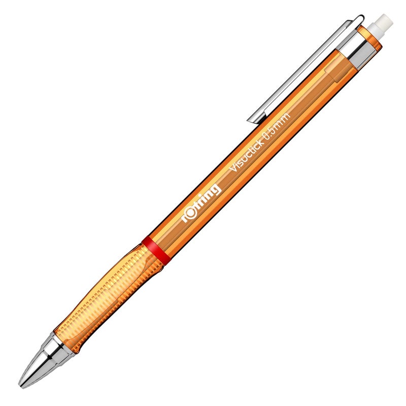 Rotring Rotring 0.5mm Mechanical Clutch lead Pen Pencil Set Pack of 2 Orange Transparent ABS Body Light Weight Click Mechanism Visuclick Series Triangular Ergonomic Grip  - Image 5