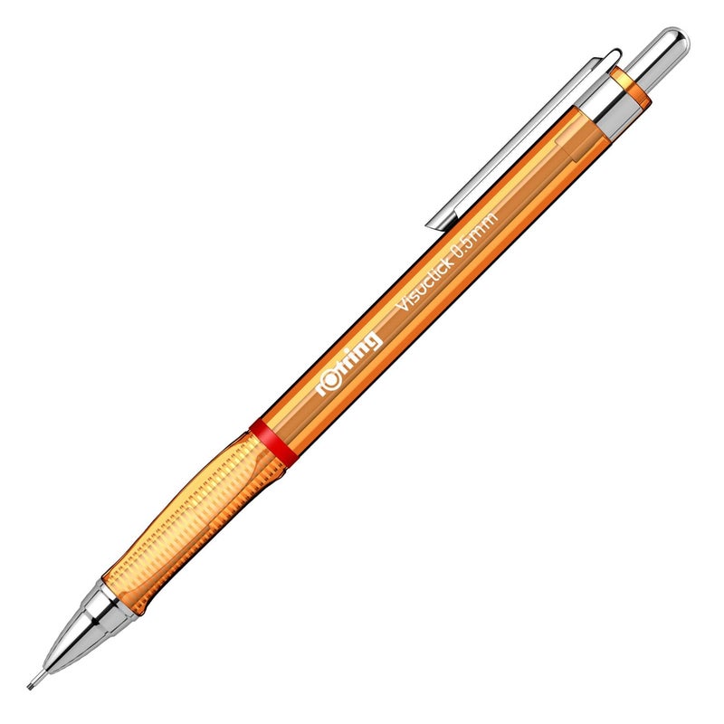 Rotring Rotring 0.5mm Mechanical Clutch lead Pen Pencil Set Pack of 2 Orange Transparent ABS Body Light Weight Click Mechanism Visuclick Series Triangular Ergonomic Grip  - Image 2