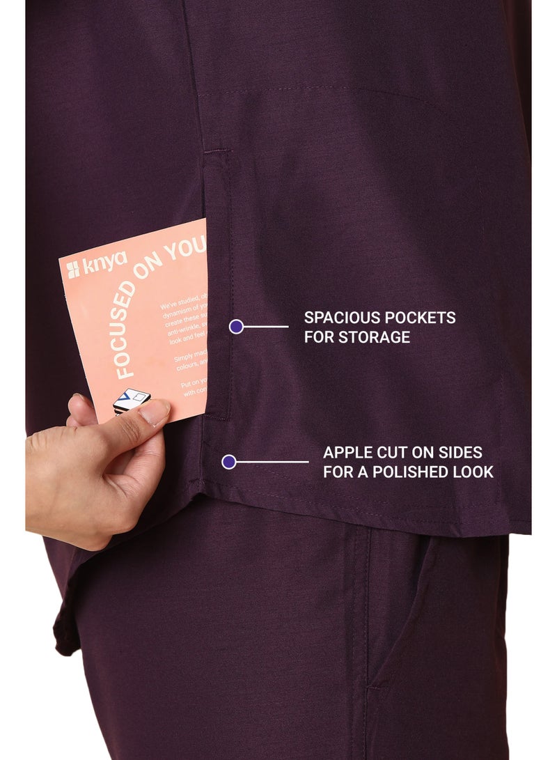 KNYA بدلة طبية نسائية كلاسيكية من KNYA بخمسة جيوب وياقة صينية | قصة عادية | أكمام قصيرة | للأطباء | (مقاس L، لون خمري) - Image 3