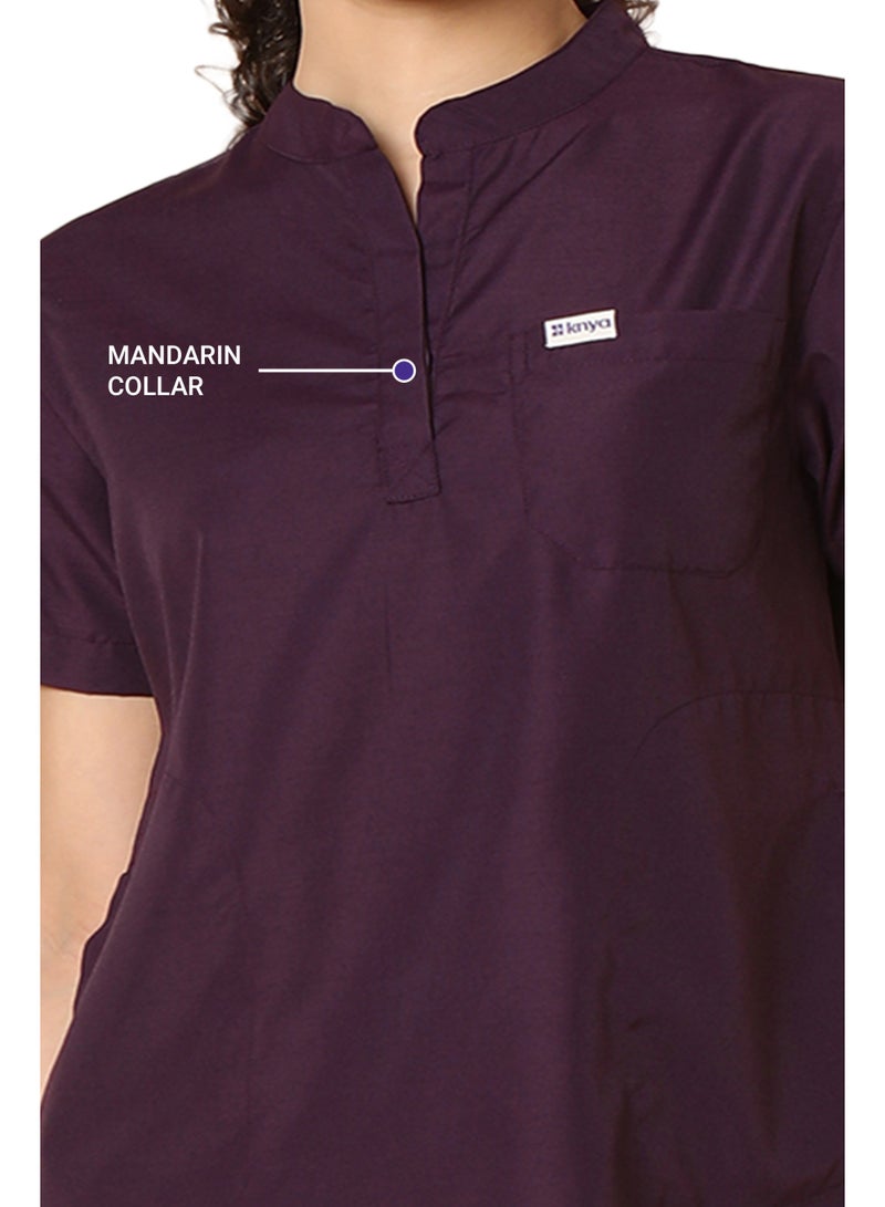 KNYA بدلة طبية نسائية كلاسيكية من KNYA بخمسة جيوب وياقة صينية | قصة عادية | أكمام قصيرة | للأطباء | (مقاس L، لون خمري) - Image 5