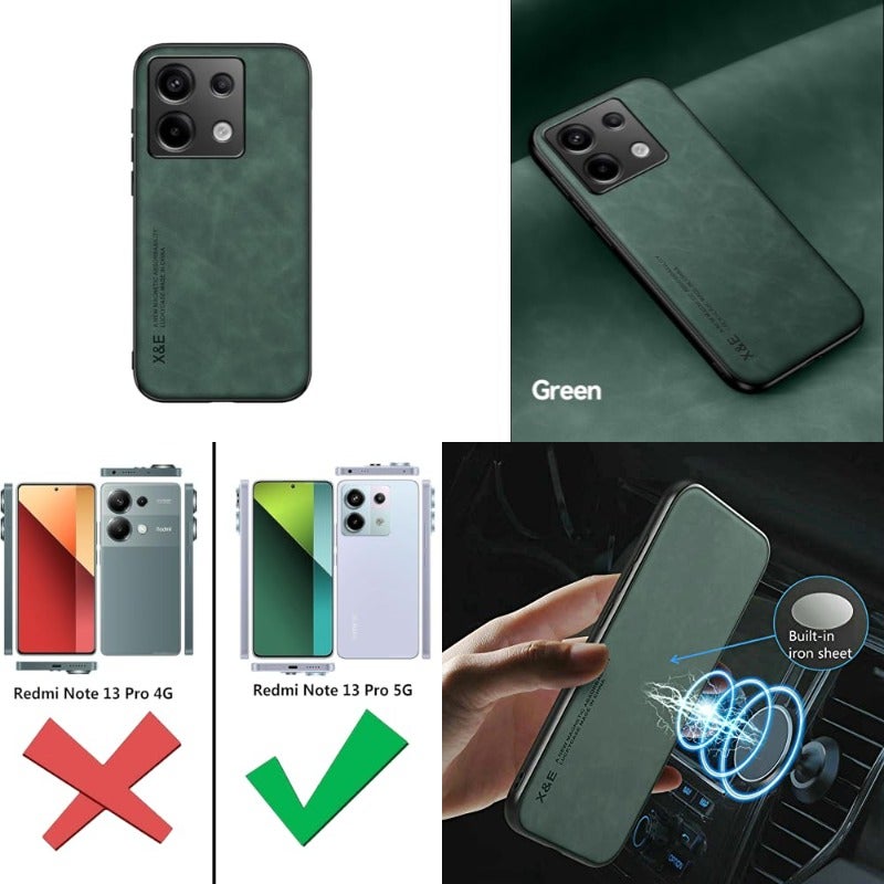 Kepuch Silklike Case for Redmi Note 13 Pro - Cover Bumper Built-in Metal Plate for Redmi Note 13 Pro - Green - Image 1