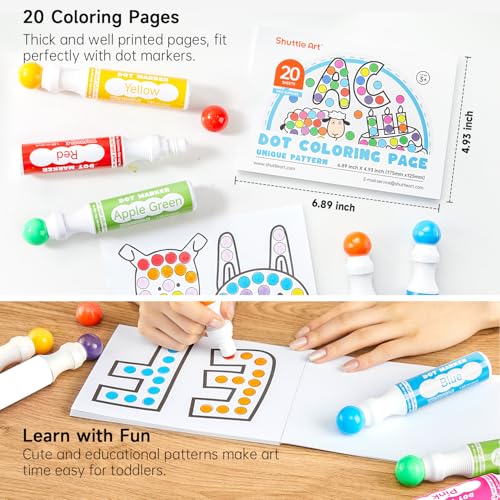 Shuttle Art Dot Markers, 14 Colors Bingo Daubers with 20 Unique Patterns of Dot Book for Toddler Art Activities, Non-Toxic Washable Coloring Markers for Preschool Kids Learning - Image 4