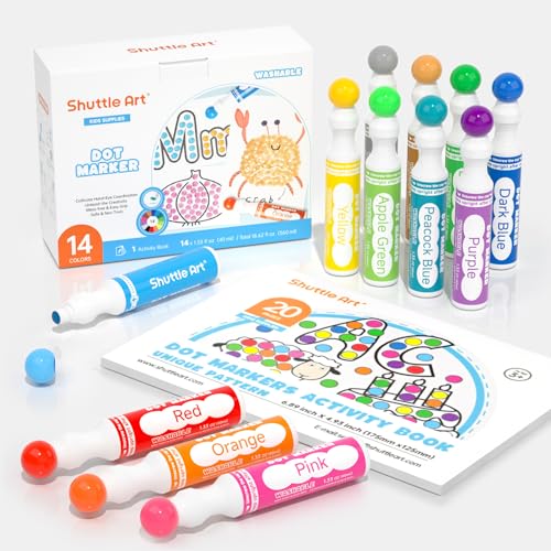 Shuttle Art Dot Markers, 14 Colors Bingo Daubers with 20 Unique Patterns of Dot Book for Toddler Art Activities, Non-Toxic Washable Coloring Markers for Preschool Kids Learning - Image 1