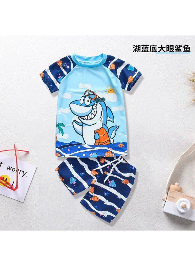 Outlet Boys Swimwear Summer Short Sleeve Cartoon Boys Split Suit Swimming Cap Children Swimming Trunks