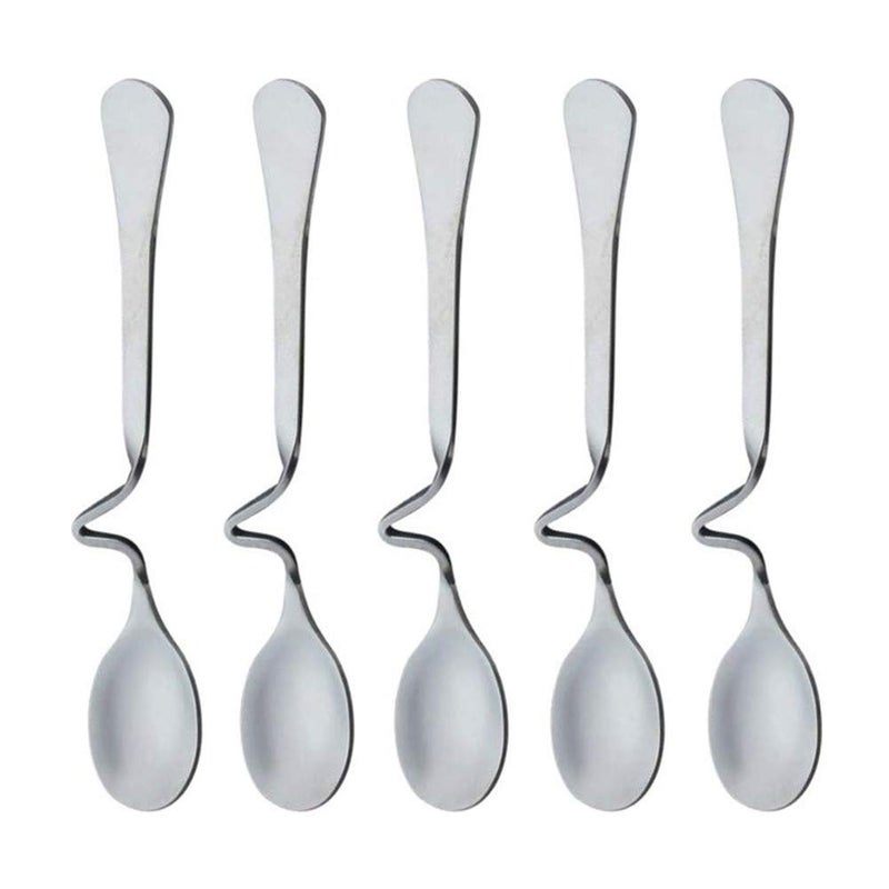 Beetoo 5 Pack Stainless Steel Hanging Coffee Spoon Creative Bending Handle S Shape Stirring Honey Teaspoons for Tea Coffee Dessert Jam Honey