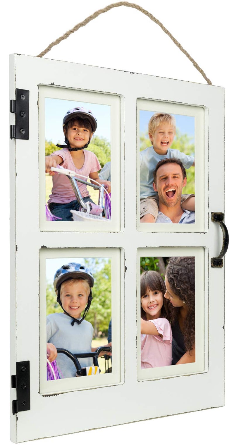 Excello Global Products EXCELLO GLOBAL PRODUCTS Vintage Farmhouse Window Photo Frame Holds Four 4x6 or 5x7 Photos 