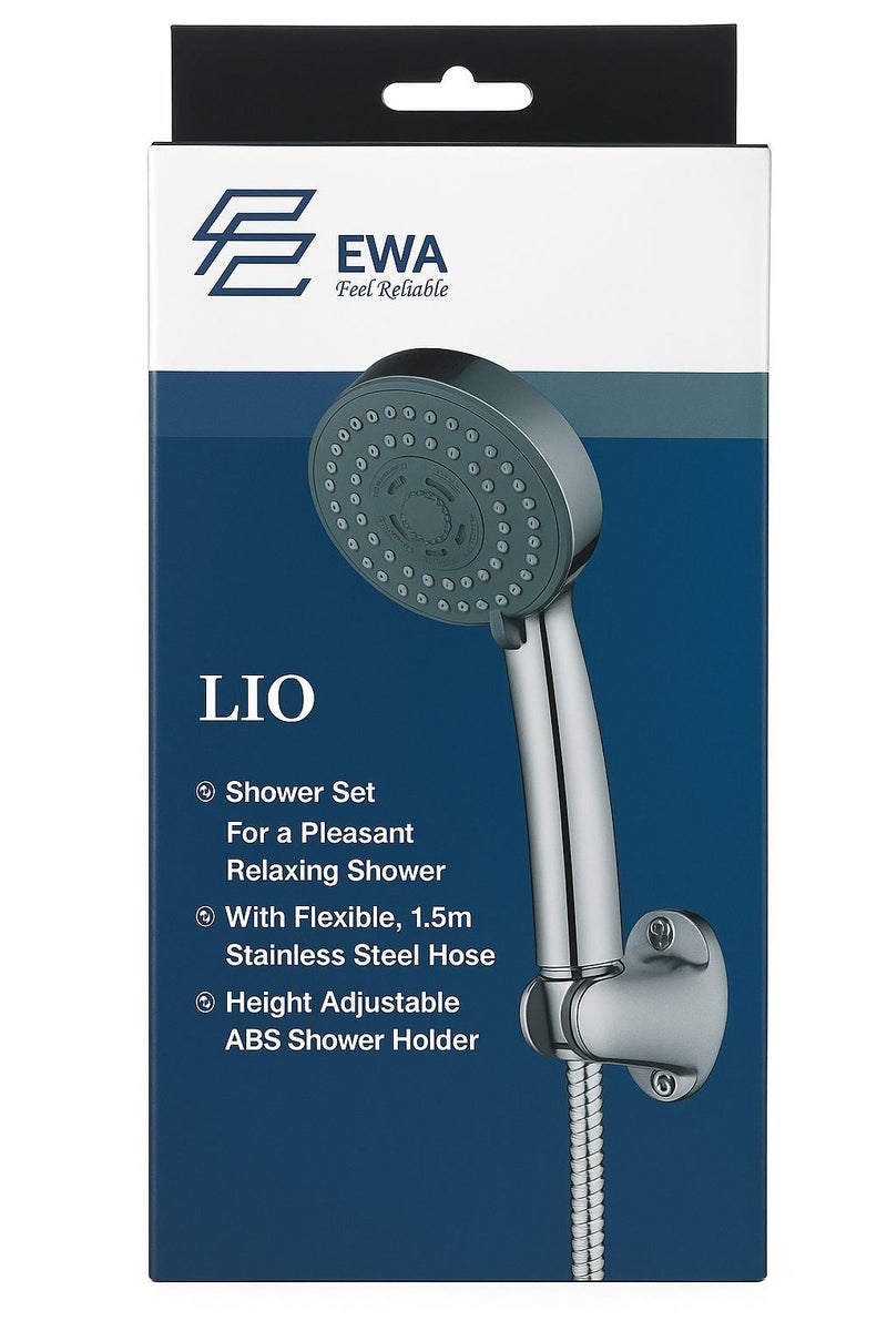 إيوا مجموعة الدش المحمولة EWA LIO - خرطوم من الفولاذ المقاوم للصدأ بطول 1.5 متر - حامل ABS قابل للتعديل - رذاذ مريح. - Image 1