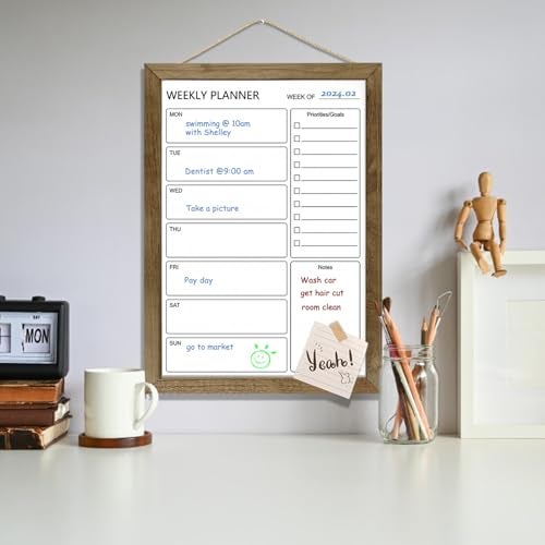 TORASO Dry Erase White Board Weekly Calendar Board, Magnetic Whiteboard for Wall,10.6“x14.7 Solid Wood Rustic Brown Framed Message Board, Planner Board for Office, Home, Schooll(Weekly-BB-RB-2737) - Image 5