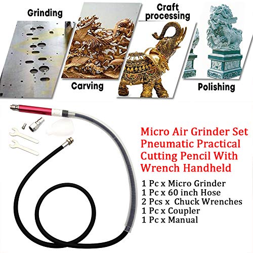 CALIDAKA Micro Air Pencil Type Die Grinder, Air-Powered Micro Die Grinder,65000 RPM Pneumatic Pencil Grinder Tool,High Speed Micro Pneumatic Air Pencil Die Grinder Kit,3mm n 2.38mm Capacity - Image 4