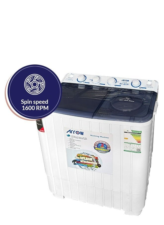 Arrow 7KG Twin Tub Semi-Automatic Washing Machine, 400 Watt, 7 KG Wash Capacity, 5.5 KG Spin Capacity, Light Grey Color, 15 Wash Timer, 5 Spin Timer | Model Name: RO-08TTB  - Image 2