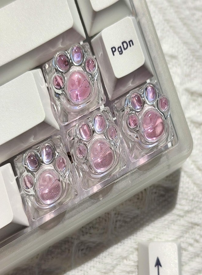 Elacgap Cat Claw Keycap Cute Drip Glue Backlight Keycaps DIY ESC Arrow Key Keycap Replacement for Cherry MX Gaming Mechanical Keyboard (4Keys Pink Transparent) - Image 5