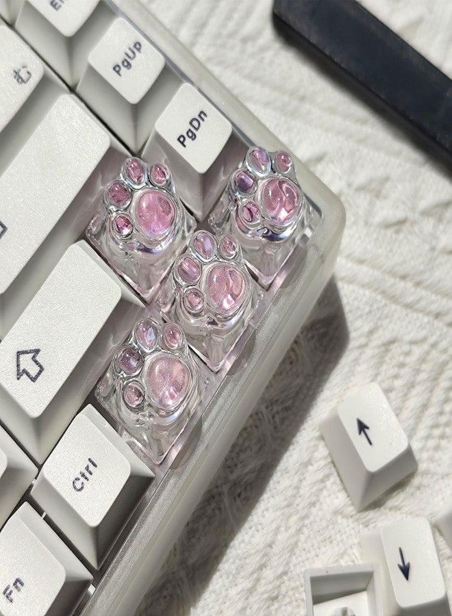 Elacgap Cat Claw Keycap Cute Drip Glue Backlight Keycaps DIY ESC Arrow Key Keycap Replacement for Cherry MX Gaming Mechanical Keyboard (4Keys Pink Transparent) - Image 3