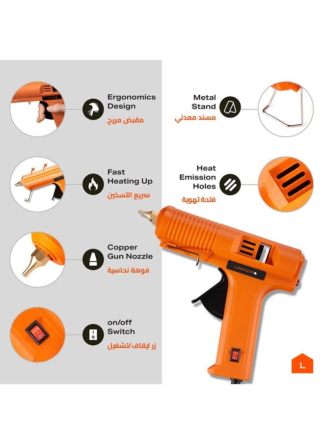 LAWAZIM - Heavy Duty Professional Glue Gun with LED on/off Switch - 60W - Orange - Hot Glue Gun Melting Adhesive Glue Gun for Arts and Crafts Projects Repairs Scrapbooking Home improvement Fast Heating - Image 1