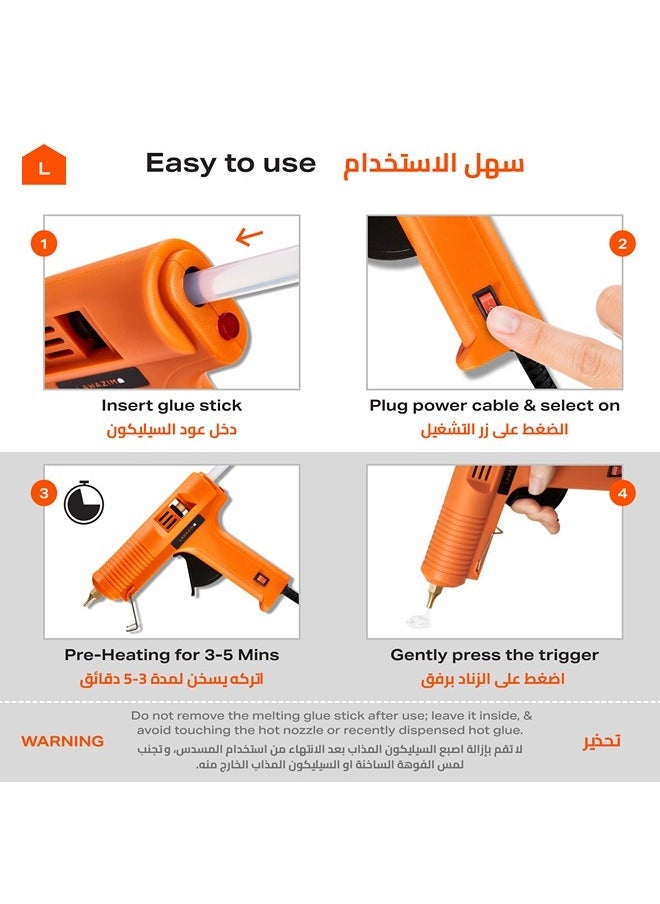 LAWAZIM - Heavy Duty Professional Glue Gun with LED on/off Switch - 60W - Orange - Hot Glue Gun Melting Adhesive Glue Gun for Arts and Crafts Projects Repairs Scrapbooking Home improvement Fast Heating - Image 1