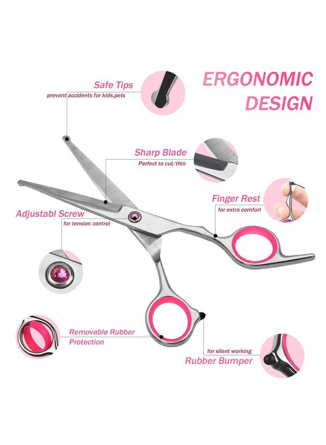 LIGICKY (Safety Round Tip Set (Pink)) - Baby Hair Cutting Scissors Set Professional Safety Round Tip Stainless Steel Hair thinning Shears Bang Hair Scissor for Kids/Salon/Home - Image 2