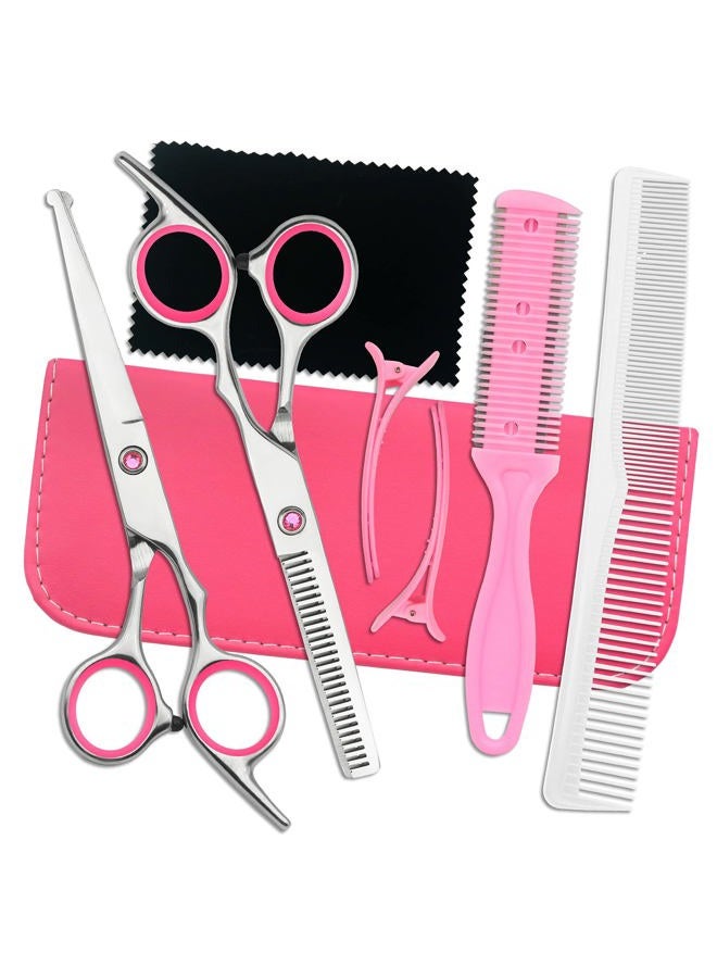 LIGICKY (Safety Round Tip Set (Pink)) - Baby Hair Cutting Scissors Set Professional Safety Round Tip Stainless Steel Hair thinning Shears Bang Hair Scissor for Kids/Salon/Home - Image 1