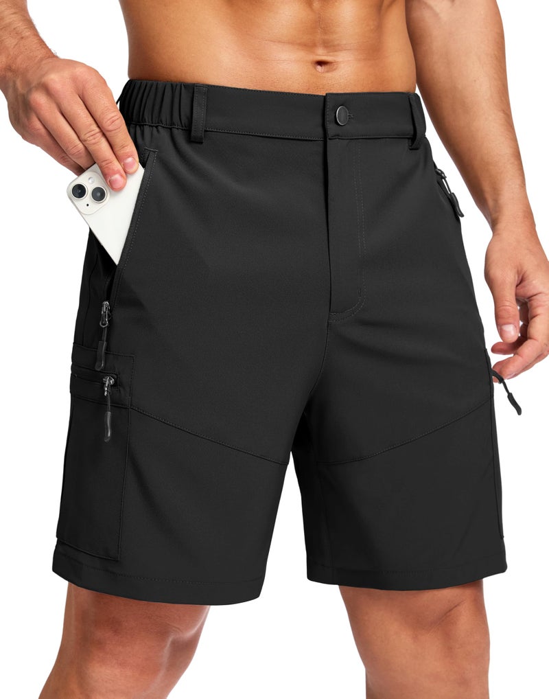 Pudolla Men's Hiking Cargo Shorts Lightweight 7" Travel Casual Shorts for Men Golf Work Outdoor with 5 Zipper Pockets(Black Large) - Image 1