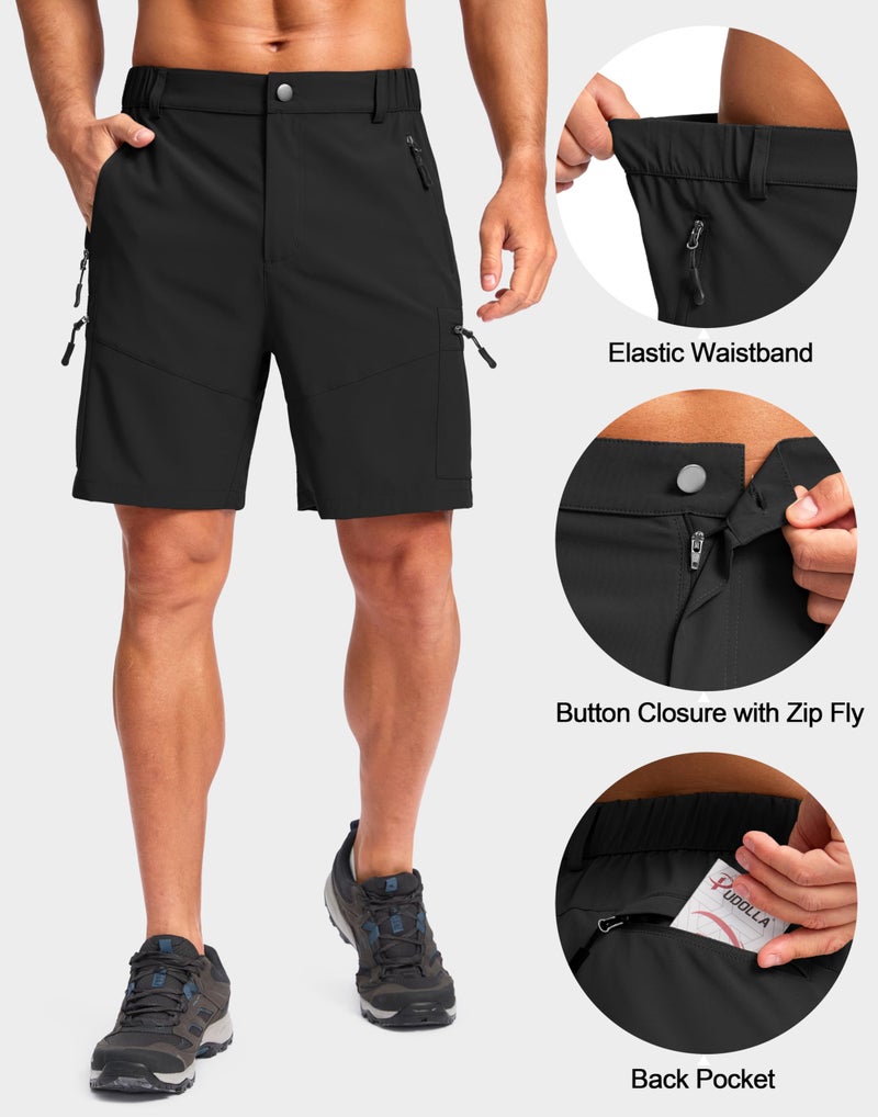 Pudolla Men's Hiking Cargo Shorts Lightweight 7" Travel Casual Shorts for Men Golf Work Outdoor with 5 Zipper Pockets(Black Large) - Image 3