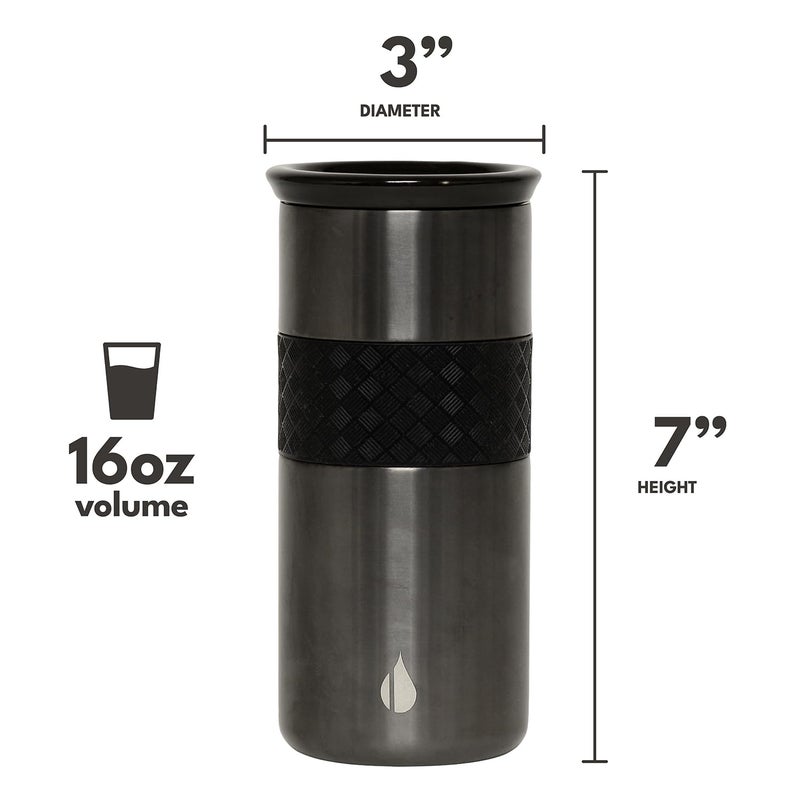 إليمنتال حرفي أولي معزول من القهوة الثلاثي الجدار القهوة سفر القدح قابلة لإعادة الاستخدام من الفولاذ المقاوم للصدأ القهوة بهلوان مع غطاء القهوة الحرارية لغطاء السيراميك للساخنة (6 ساعات) والباردة (18 ساعة) - Image 2