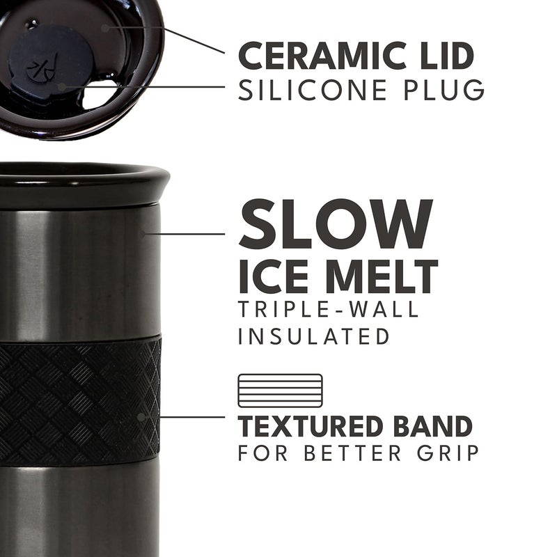 إليمنتال حرفي أولي معزول من القهوة الثلاثي الجدار القهوة سفر القدح قابلة لإعادة الاستخدام من الفولاذ المقاوم للصدأ القهوة بهلوان مع غطاء القهوة الحرارية لغطاء السيراميك للساخنة (6 ساعات) والباردة (18 ساعة) - Image 5