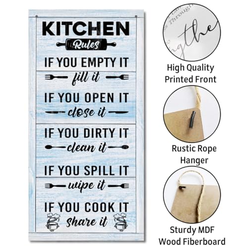 Gkwa Hanging Kitchen Rules Wood Decor Sign, Rustic Kitchen Wooden Signs, Printed Wood Wall Art Sign, Kitchen Door Rules Rustic Sign, Hanging Wood Sign Kitchen Decor, Funny Farmhouse Kitchen Wall Décor D1 - Image 3