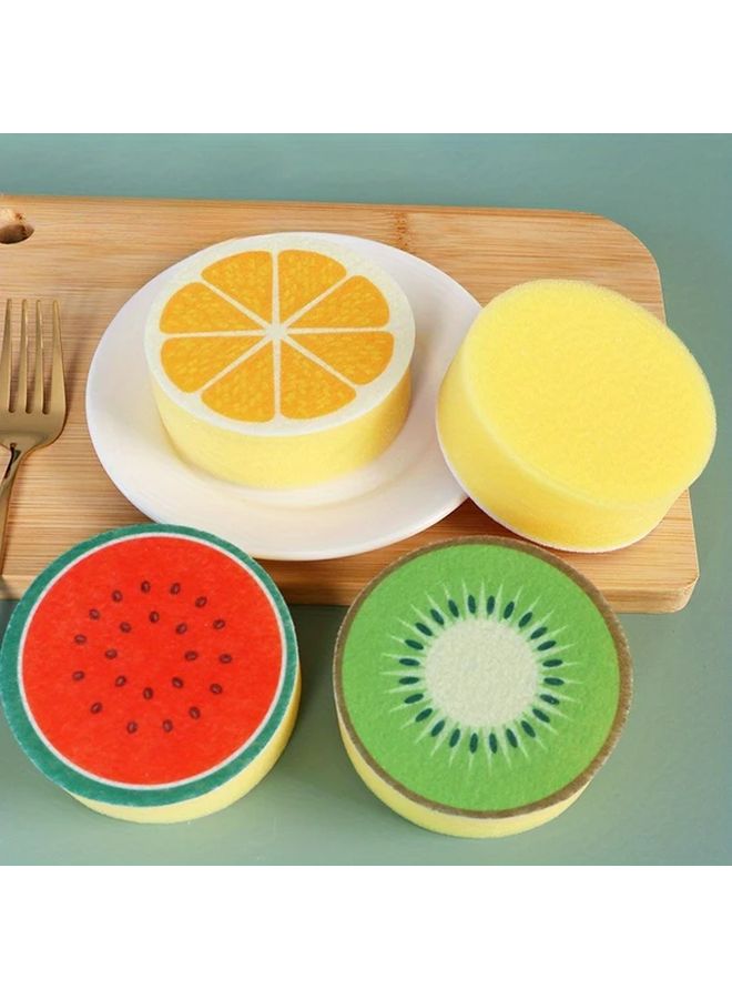 4pcs Reusable Fruit Kitchen Sponges Dual Sided Soft And Tough Stain Removal Home Use - Image 1