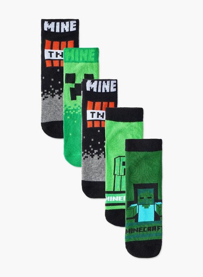 MINECRAFT Pack Of 5 -  Boys Ankle Socks With Print - Image 1