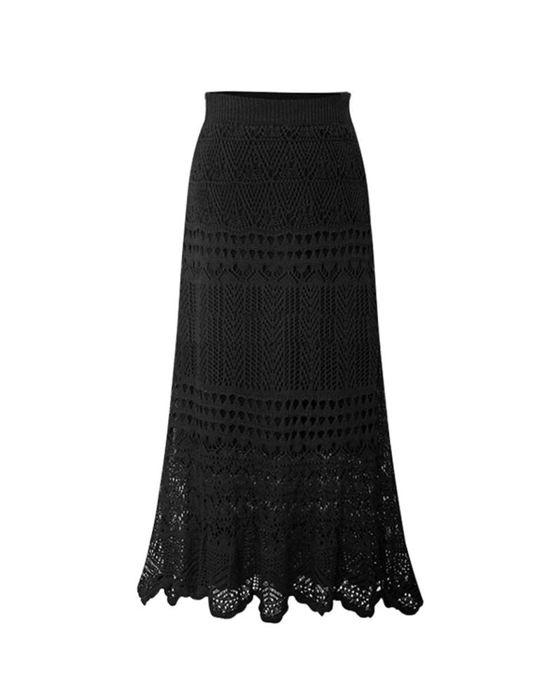 chouyatou Women's Stretched High Waist Crochet Hollow Out Knit Flowy Patterned Lace Maxi Skirt (Medium, Black) - Image 1
