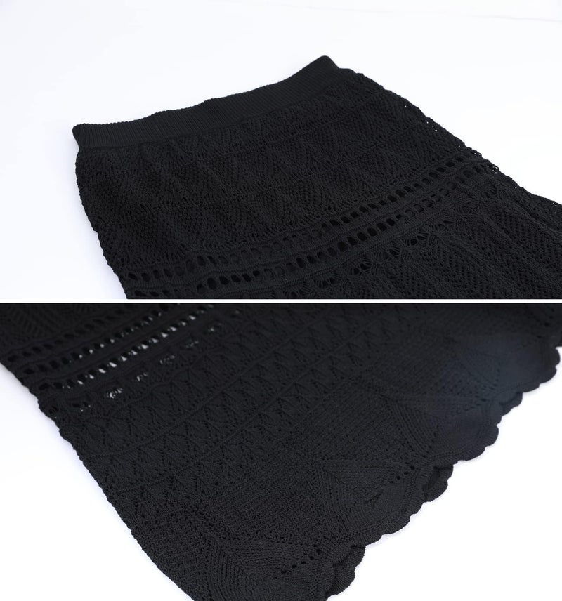 chouyatou Women's Stretched High Waist Crochet Hollow Out Knit Flowy Patterned Lace Maxi Skirt (Medium, Black) - Image 4