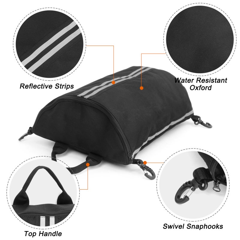 Kayak Deck Bag: Black Water-resistant Oxford Material - Swivel Snaphooks Easy Attachment Boat Dry Bag with Reflective Strips for Nighttime Kayaking, SUP and Boat Activities - Image 2