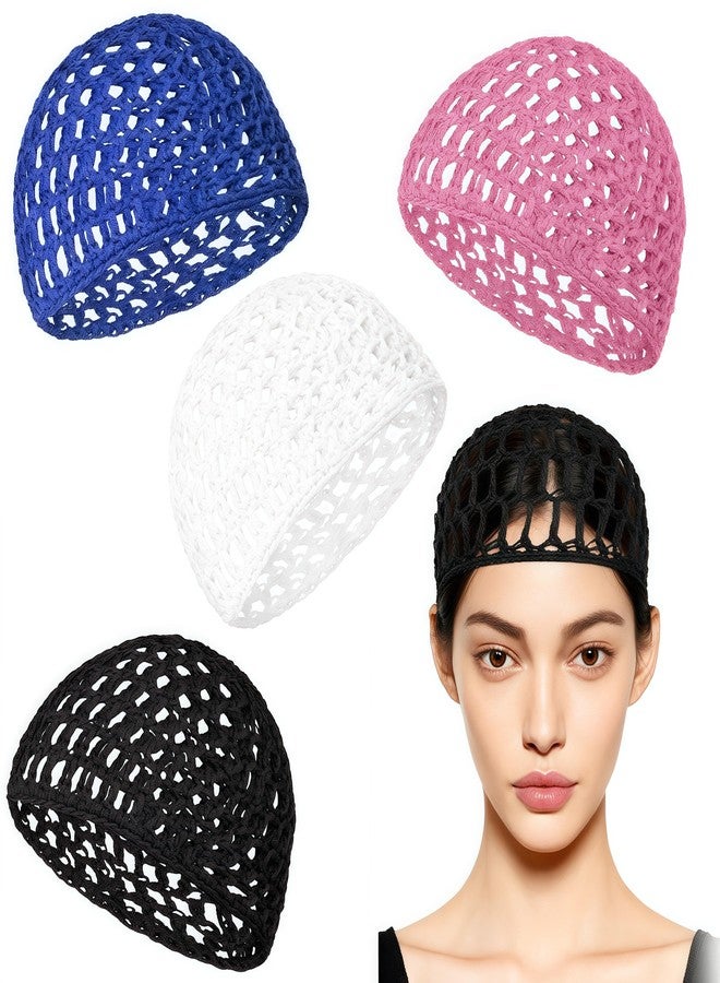 LUSTRIB 4 PCS Hair Nets for Sleeping, Crochet Hair Wrap Net with Lift Strap, Silk Press Sleep Mesh Cap for Women, Reusable Mesh Bonnet for Curly, Straight Hair & Wig Protection (Black, White, Blue, Pink) - Image 1
