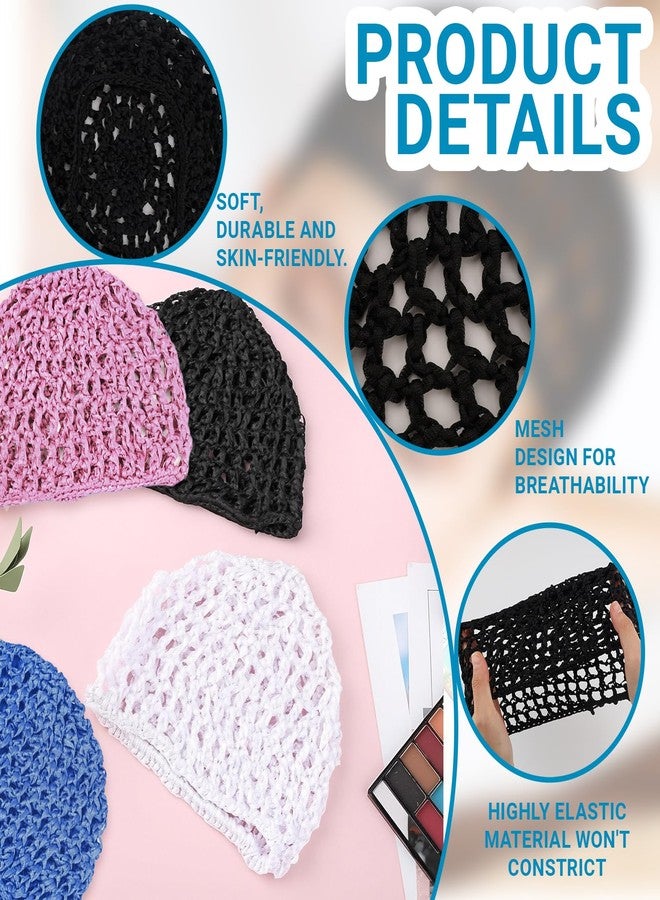 LUSTRIB 4 PCS Hair Nets for Sleeping, Crochet Hair Wrap Net with Lift Strap, Silk Press Sleep Mesh Cap for Women, Reusable Mesh Bonnet for Curly, Straight Hair & Wig Protection (Black, White, Blue, Pink) - Image 3