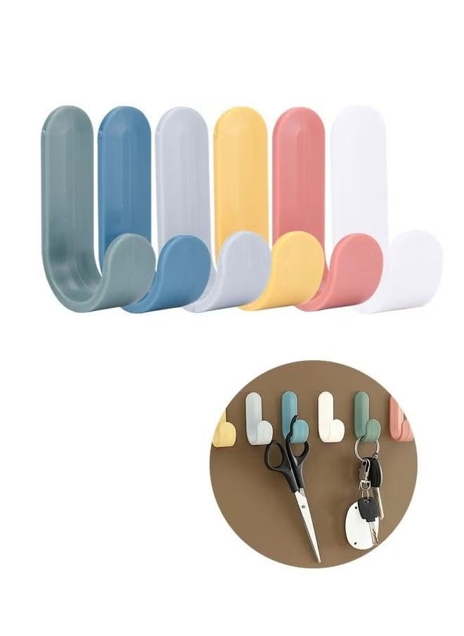 Generic 6 Pcs Self Adhesive Muilt Purpose Wall Hooks, Candy Color Decorative Waterproof Plastic Key Hooks Rack, Daily Necessities General Purpose Storage Holder  - Image 1