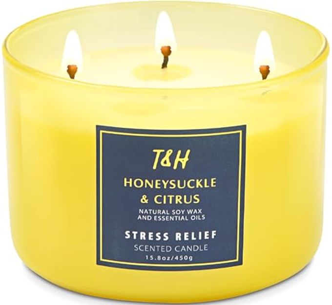 T H Honeysuckle Citrus Grapefruit 3-Wick Soy Candle, 15.8 oz | Aromatherapy Home Candle | Long-Lasting Clean Burn | Stress Relief Gift - Image 4