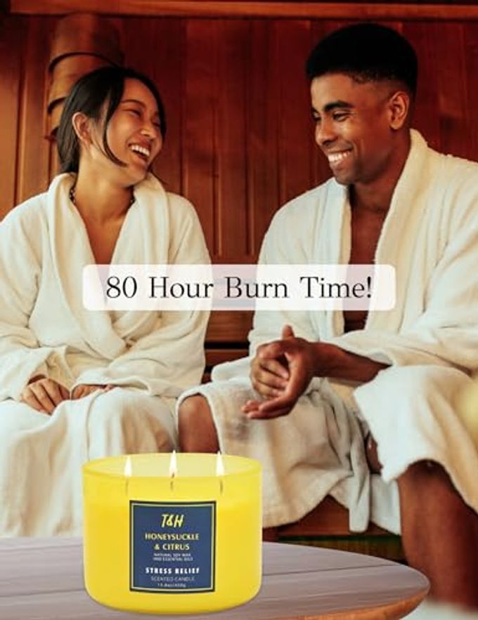 T H Honeysuckle Citrus Grapefruit 3-Wick Soy Candle, 15.8 oz | Aromatherapy Home Candle | Long-Lasting Clean Burn | Stress Relief Gift - Image 3