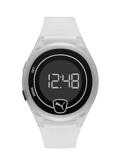 PUMA Faster Silicone Strap Digital Wrist Watch for Men PU P5028-42mm-White