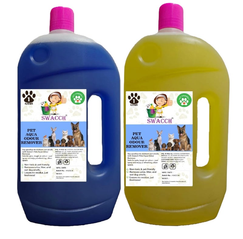 swacch Pet Aqua Odour Remover Liquid I Pet Safe Deodorizer for Home & Pet Areas I 1 Litre Combo Pack of 2 Lavender & Lemon - Image 1