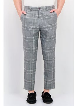 Men Tapered Fit Plaid Dress Pants, Grey Combo