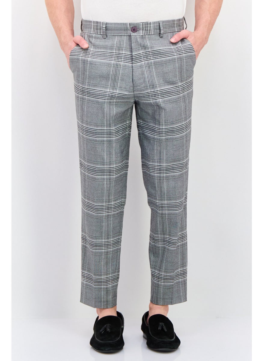 RIVER ISLAND - Men Tapered Fit Plaid Dress Pants, Grey Combo - Image 1