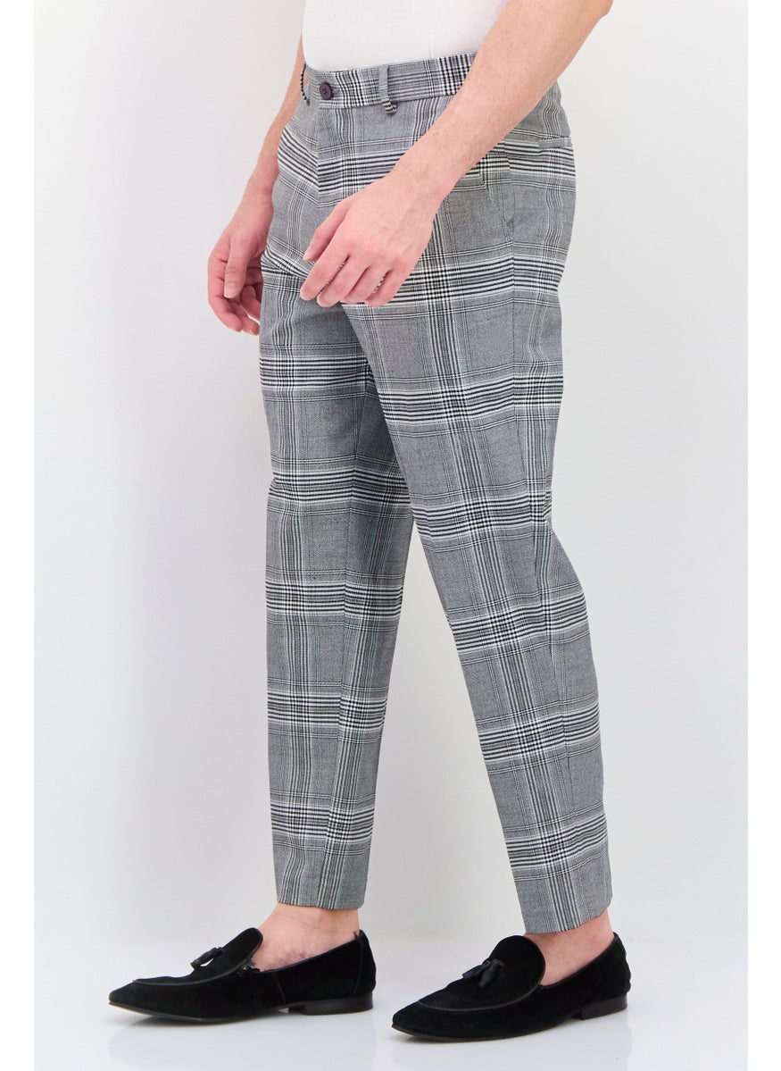 RIVER ISLAND - Men Tapered Fit Plaid Dress Pants, Grey Combo - Image 1