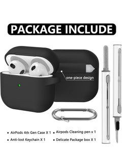 NIBEMINENT Soft Silicone Protective Case Cover for AirPods 4 with Cleaner Kit and Keychain(Black)  - Image 5
