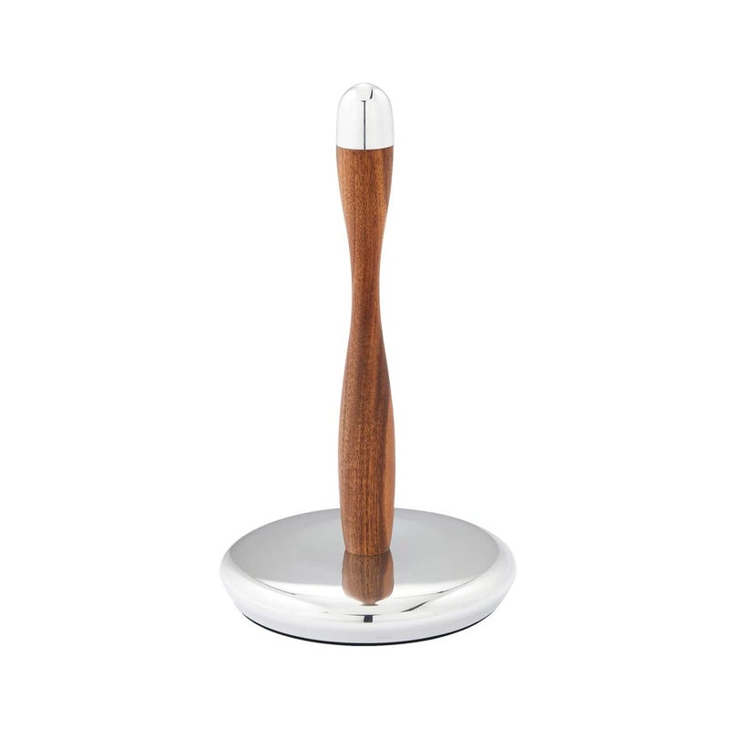 Nambe nambe Curvo Paper Towel Holder  Wooden Paper Towel Stand for Countertop  Kitchen Roll Holder with Weighted Base  Made of Acacia Wood and Metal Alloy  75 x 13 Inch 
