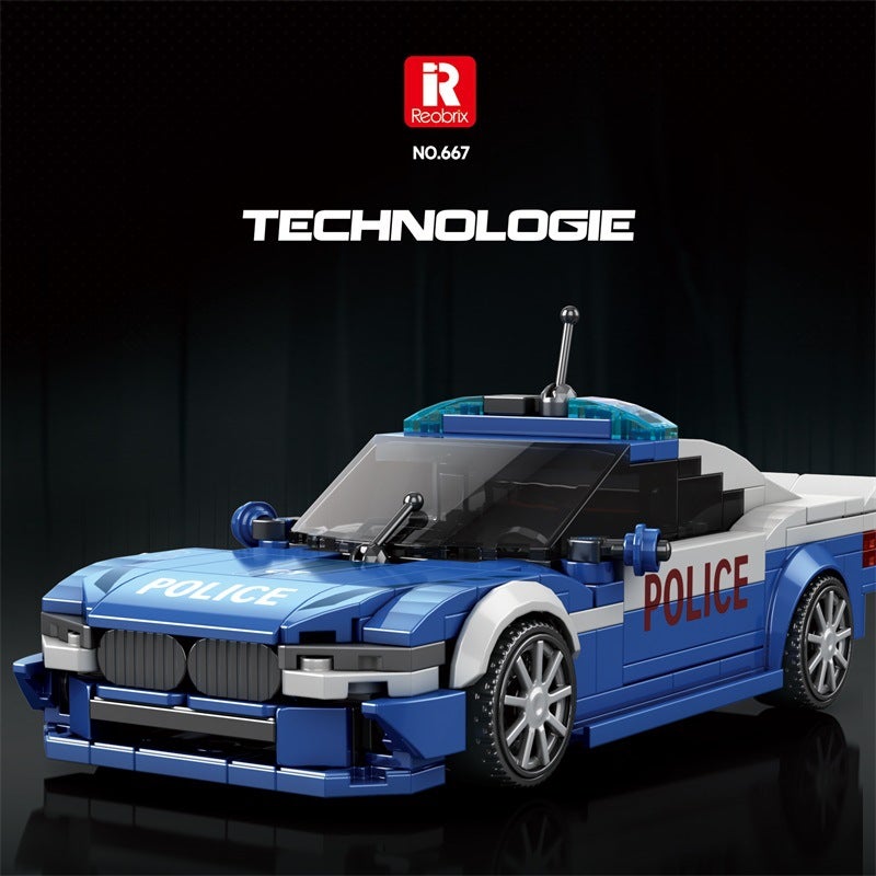 Reobrix Maserati Eight-Grids Car Building Blocks Sports Car Assembled Ornaments Police Car Model Boy Gift Toy - Image 2