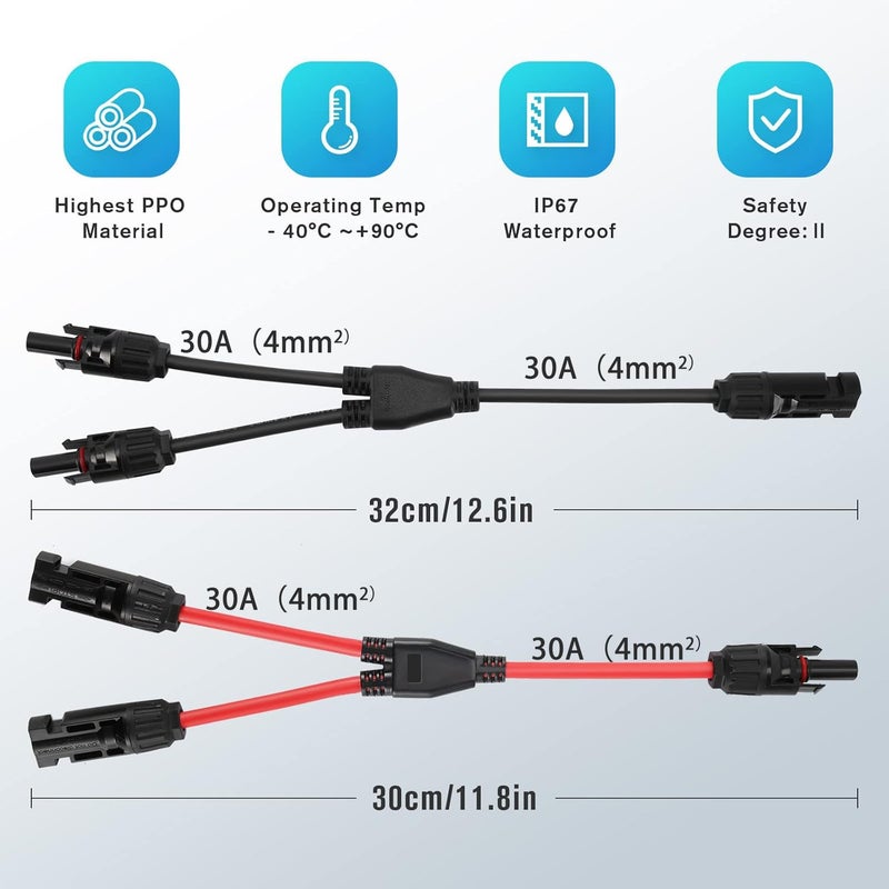 Thlevel Y Solar Branch Parallel Connector MMF and FFM 1 Pair Photovoltaic Connectors Panel Cables Distributor Socket 4 mm² - Image 2