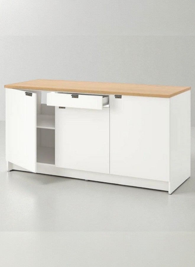woodx Modern Kitchen Cabinet with Storage and Wood Top – White – 180×60×90 cm – No Assembly Required  - Image 1