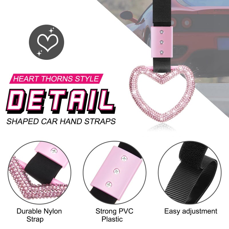 Fabbay Bling Car Accessories Bling Heart Handle Ring Car Accessory for Women Hand Strap Drift Charm Rear Bumper Warning Ring Decor for auto Bus Interior Exterior Decoration (Pink, Heart Style) - Image 3