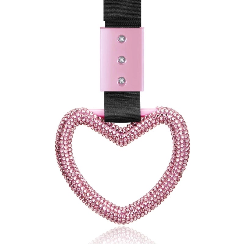 Fabbay Bling Car Accessories Bling Heart Handle Ring Car Accessory for Women Hand Strap Drift Charm Rear Bumper Warning Ring Decor for auto Bus Interior Exterior Decoration (Pink, Heart Style) - Image 1