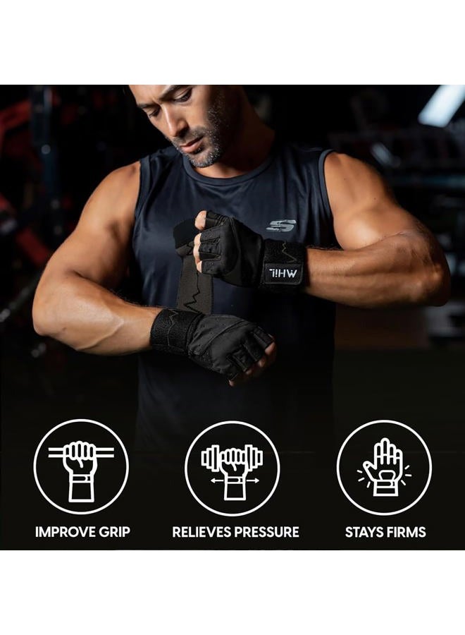 MhIL Workout Gloves for Men – Comfortable Gym Gloves for Men with Enhanced Grip for Safety and Hand Protection – Weight Lifting Protection with Wrist Wraps Support for Performance Boost and Style - Image 2